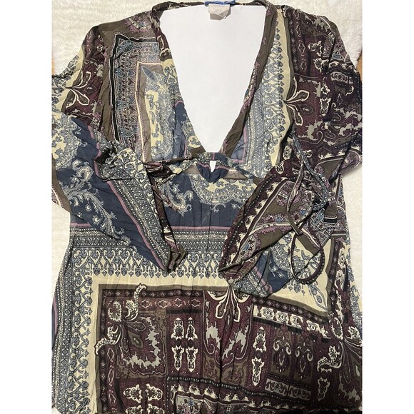 Delia’s Womens Boho 3/4 Sleeve Top Blouse Low V Neck Chiffon Top Made in US Sz M - Picture 7 of 13